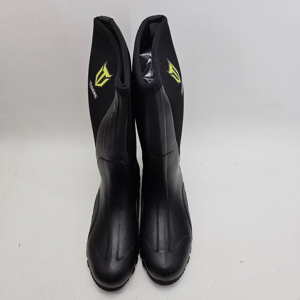 TideWe Mens Rubber Hunting Boots Black Waterproof Steel Shank Size 10 NEW